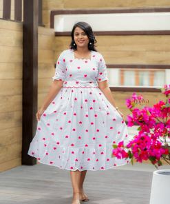Heart Casual Dress With Lining( Wrinkle-Free Cotton Blend Dress)