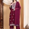 Shiza Chikankari Premium Modal Co-ord Set (Wine)
