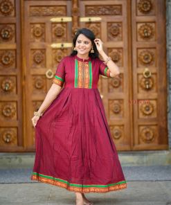 Maroon Narayanapet maxi Dress With Lining ( ready to dispatch)