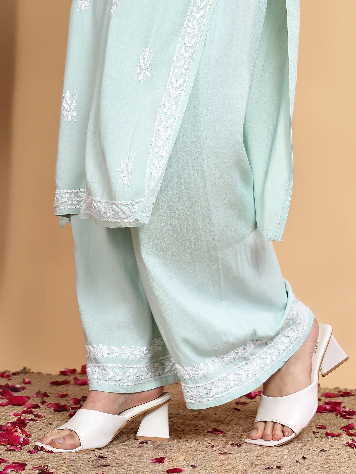 Haya Chikankari Rayon Co-ord Set (Pista Green) - Image 4