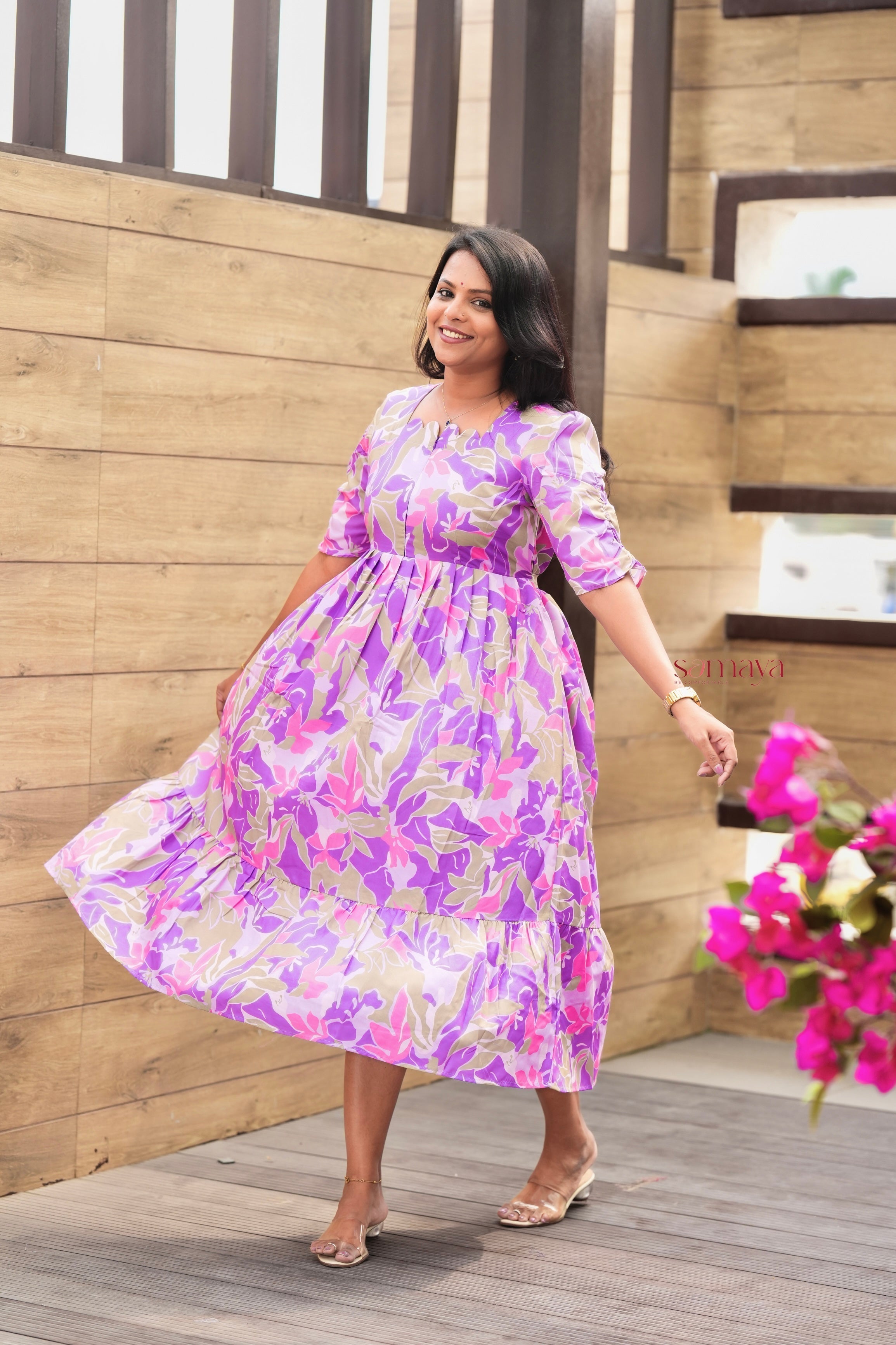 Laya Floral Dress With lining( Wrinkle-Free Cotton Blend Dress) - Image 8