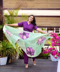 Rohini  raw silk suit set of 3 with linen gold border   ( ready to dispatch )