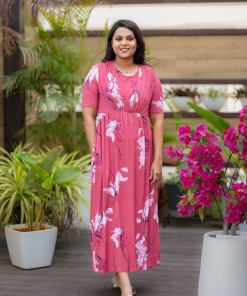 Maxi Peach Light Weight Dress with attached dupptta drape