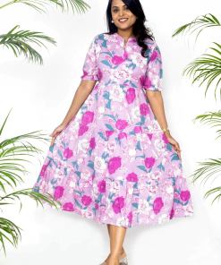 Lavender floral casual  dress with lining