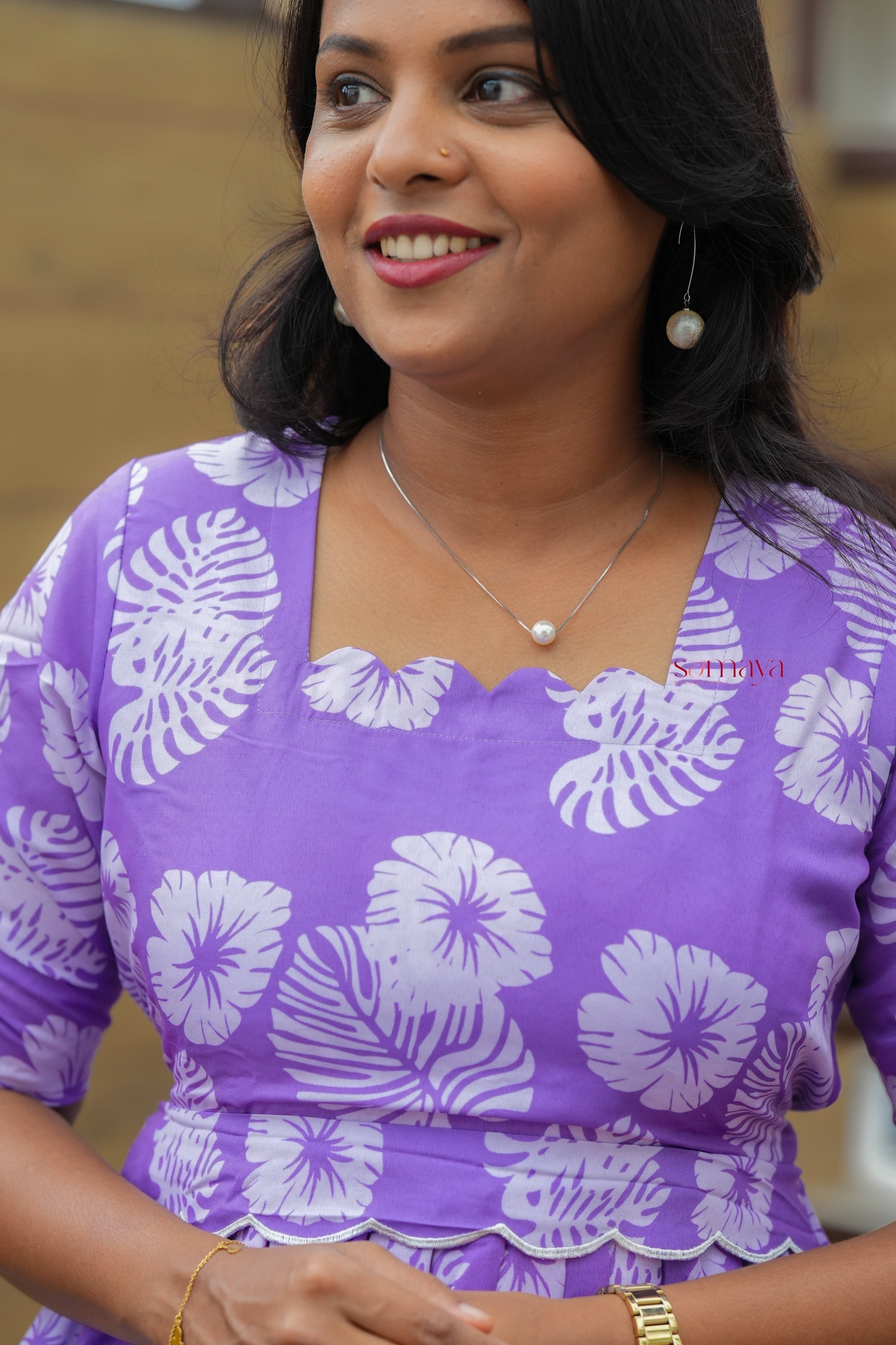 Lilac Casual Dress With Lining( Wrinkle-Free Cotton Blend Dress) - Image 5