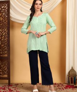 Misha Chikankari Modal Short Kurti (Pista Green)