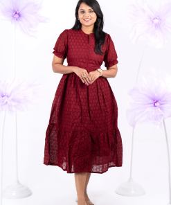 Maroon Hakoba Dress With Lining