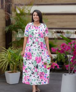 Maxi floral  Light Weight Dress with attached dupptta drape