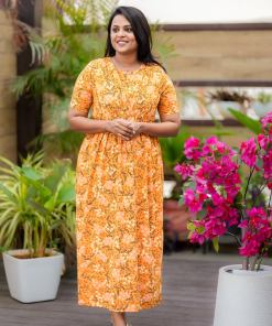 Maxi Mustard Light Weight Dress with attached dupptta drape
