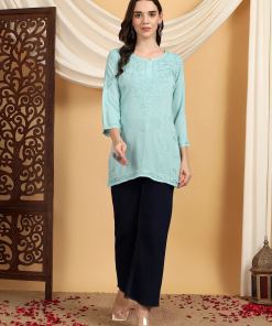 Misha Chikankari Modal Short Kurti (Spanish Green)