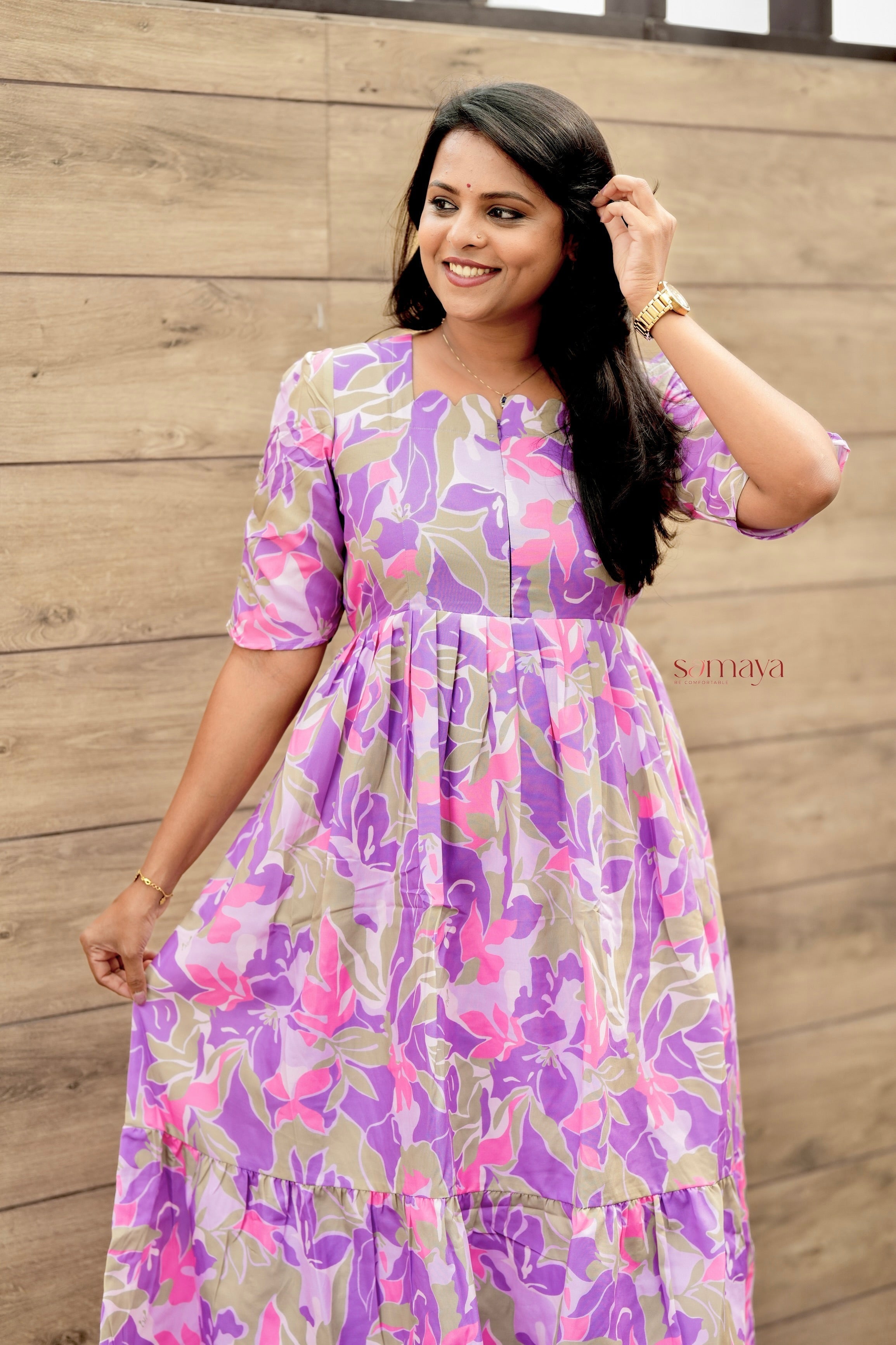 Laya Floral Dress With lining( Wrinkle-Free Cotton Blend Dress) - Image 7