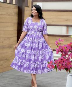 Lilac Casual Dress With Lining( Wrinkle-Free Cotton Blend Dress)
