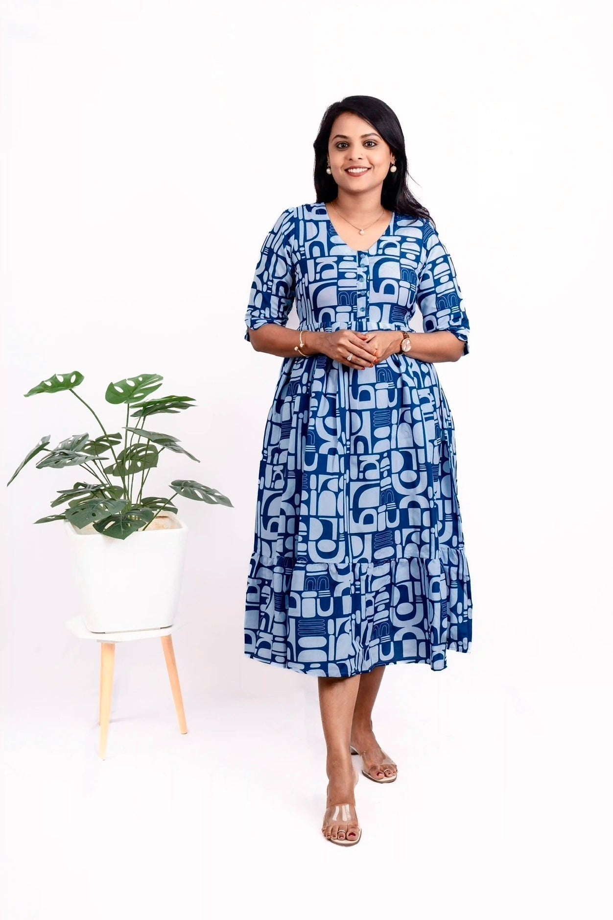 Geometric Day to Night Dress Without Lining ( Wrinkle-Free Cotton blend Dress) - Image 3