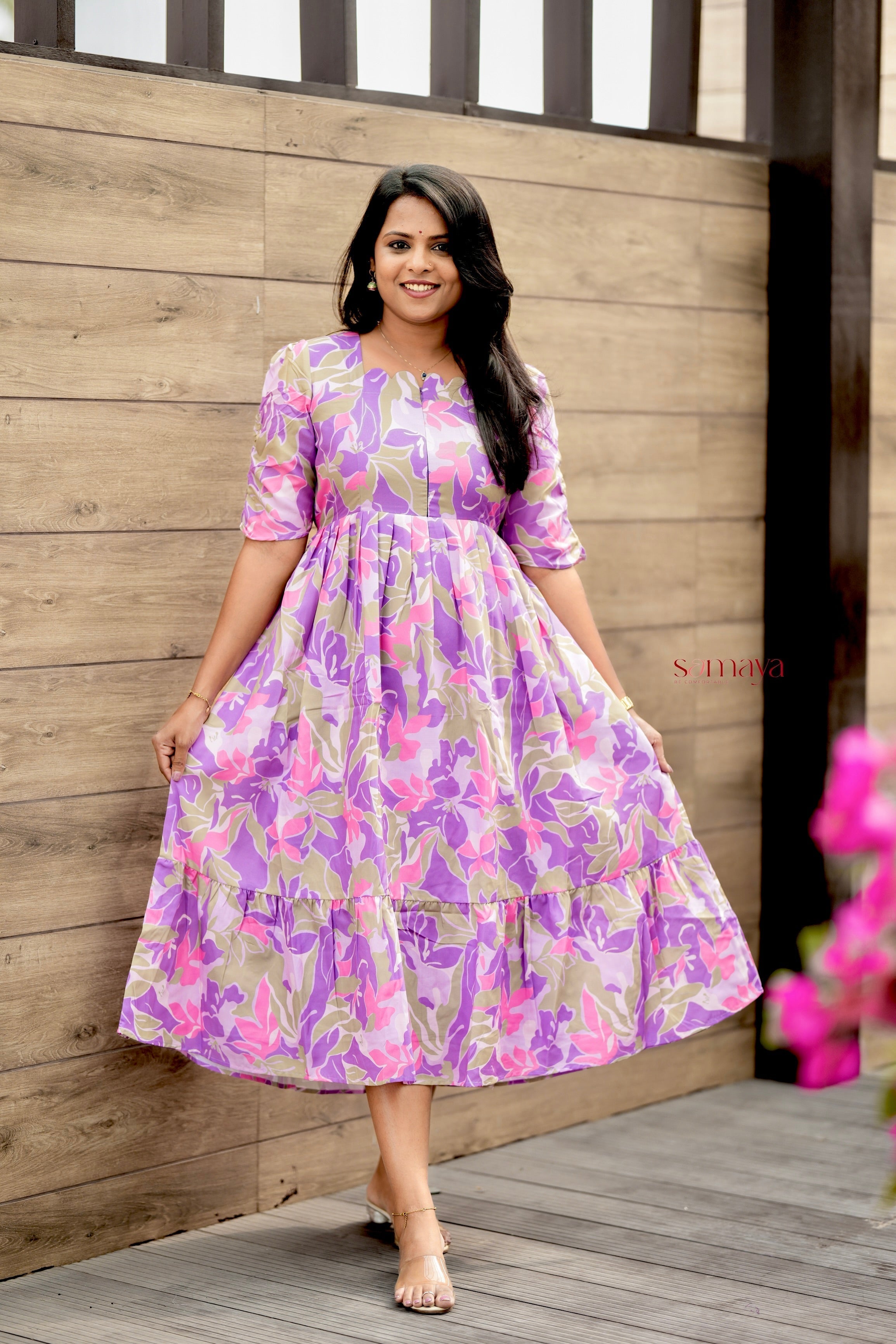 Laya Floral Dress With lining( Wrinkle-Free Cotton Blend Dress) - Image 6