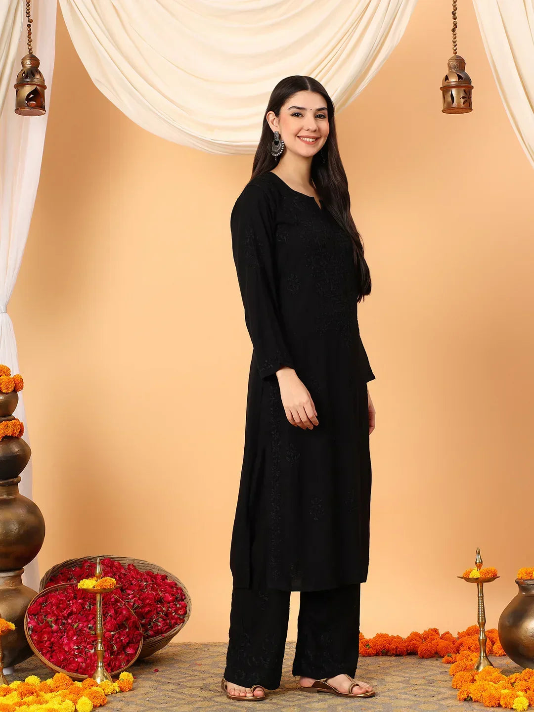 Faiza Chikankari Rayon Co-ord Set (Black) - Image 5