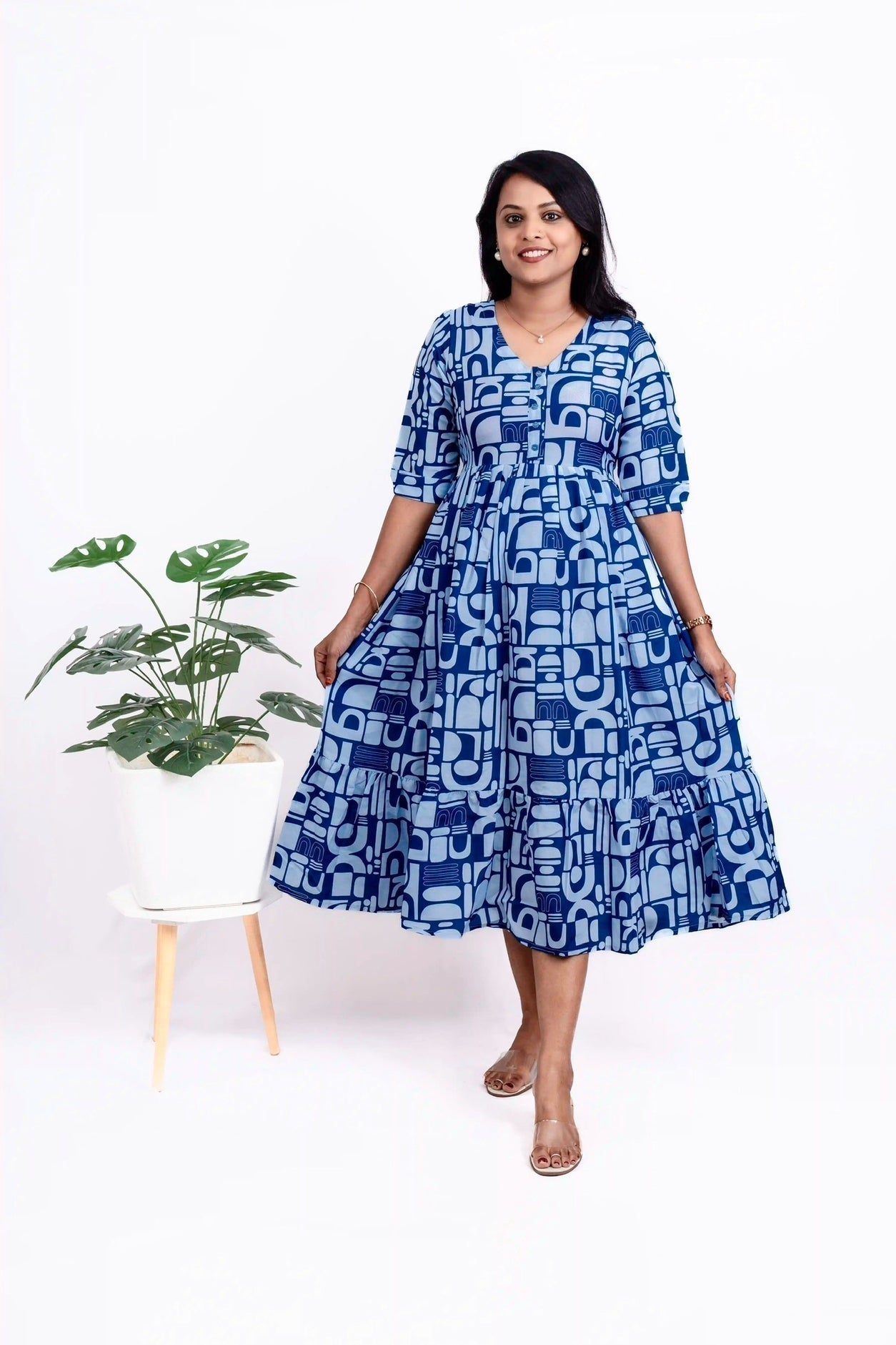 Geometric Day to Night Dress Without Lining ( Wrinkle-Free Cotton blend Dress) - Image 2