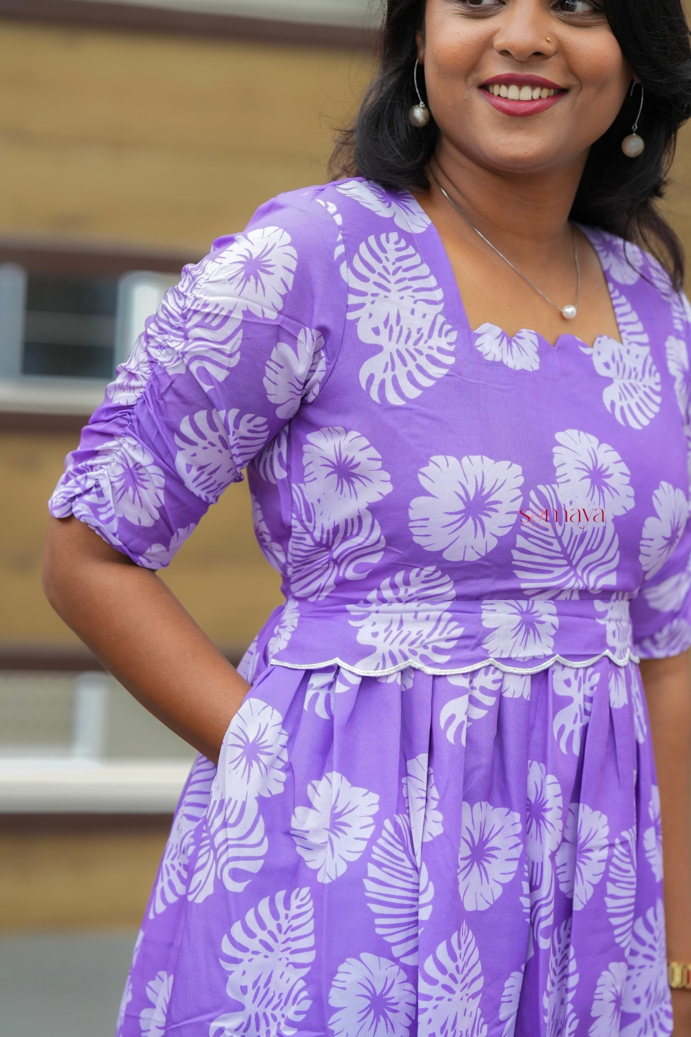 Lilac Casual Dress With Lining( Wrinkle-Free Cotton Blend Dress) - Image 6