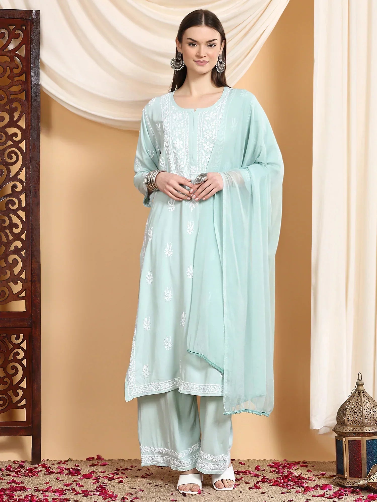 Haya Chikankari Rayon Co-ord Set (Pista Green)