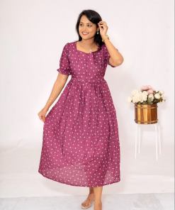 Maroon Casual  Dress With Lining ( No-Iron Everyday Dress)