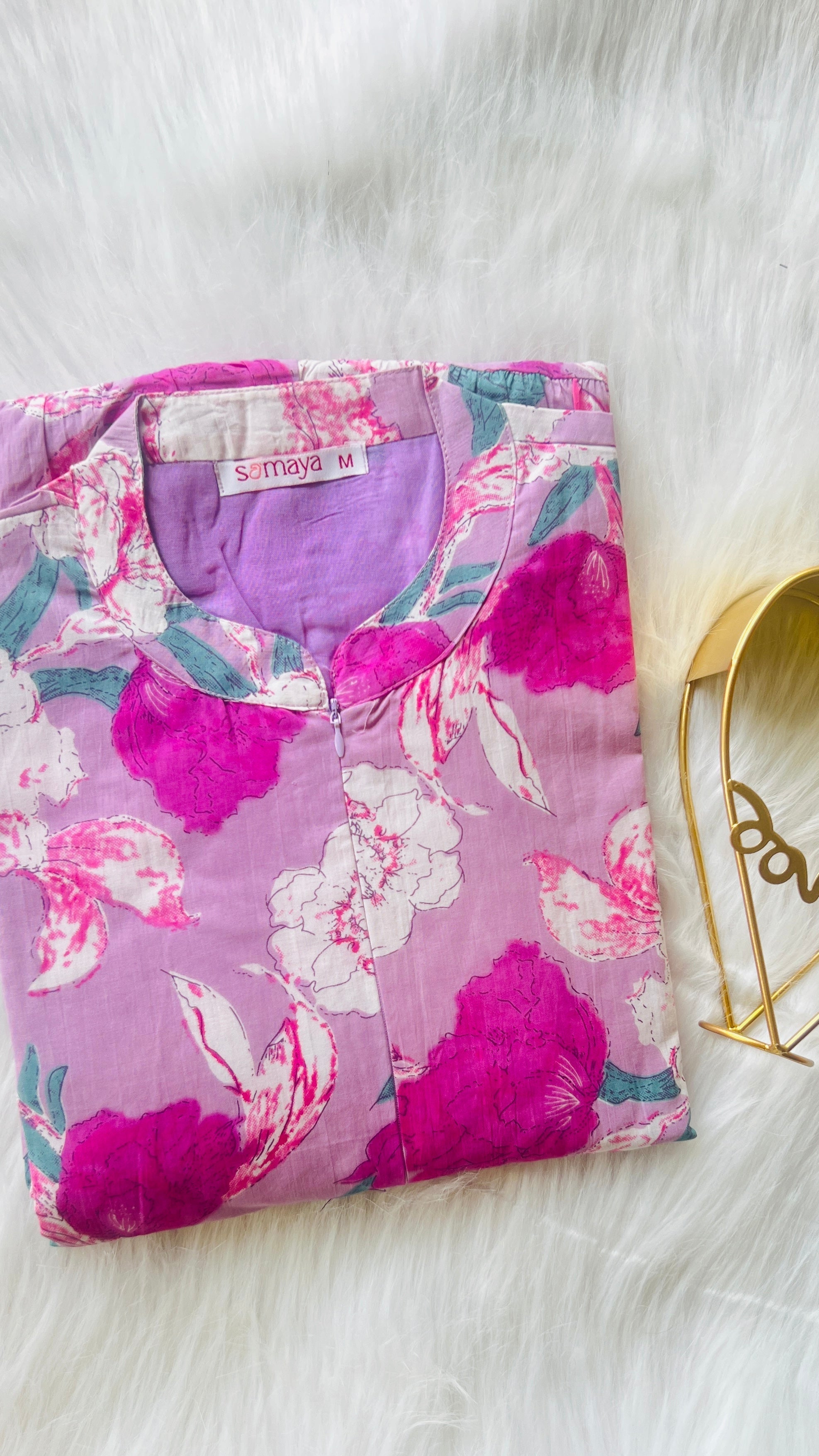 Lavender floral casual dress with lining - Image 3