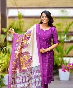 Pari 3 piece salwar suit set with kalamkari printed dupatta