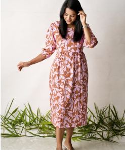 Midi Bubblegum  Floral waffle  casual Dress