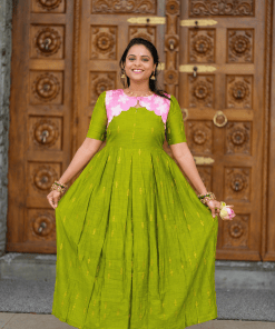 Geethanjali raw silk maxi Dress With chanderi scallop ( ready to dispatch)