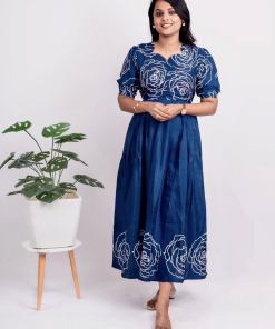 Maxi Flora Blue Dress With Lining (no iron every day dress)