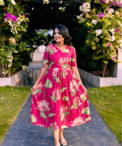Lotus  cotton  Dress With Lining( front rope -3 layers dress )