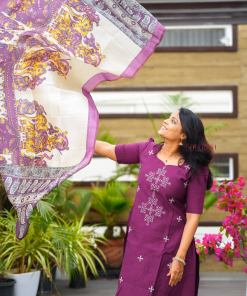 Saanvi -Purple Kolam 3 piece salwar suit set with kalamkari printed dupatta