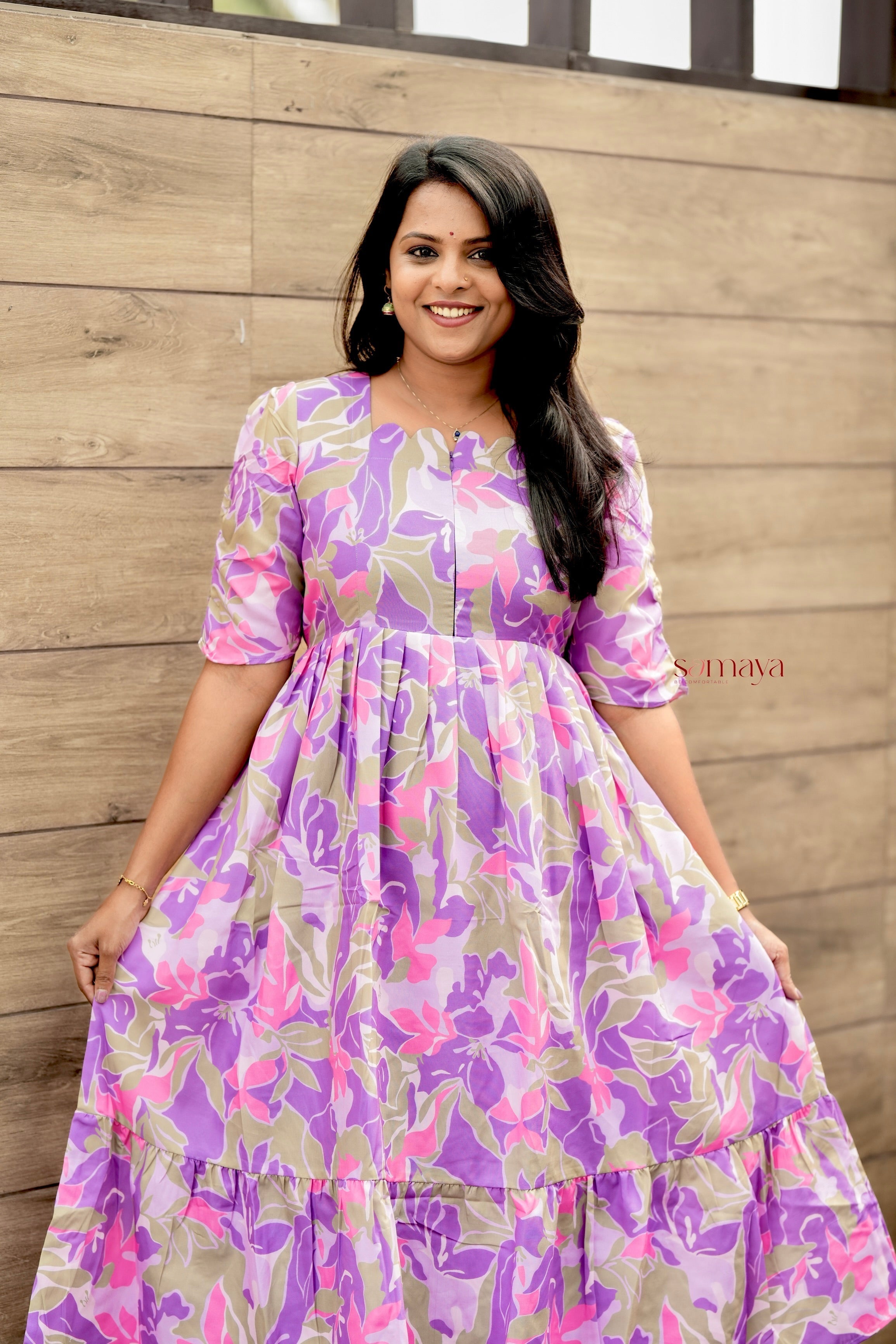 Laya Floral Dress With lining( Wrinkle-Free Cotton Blend Dress) - Image 5