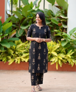 Nila - Black Cotton Co-ord Set with lining