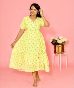 Lemon Yellow Casual  Dress With Lining ( No-Iron Everyday Dress)