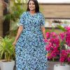 Maxi Blue Light Weight Dress with attached dupptta drape