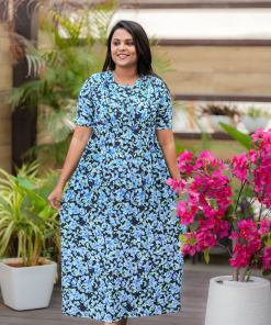 Maxi Blue Light Weight Dress with attached dupptta drape