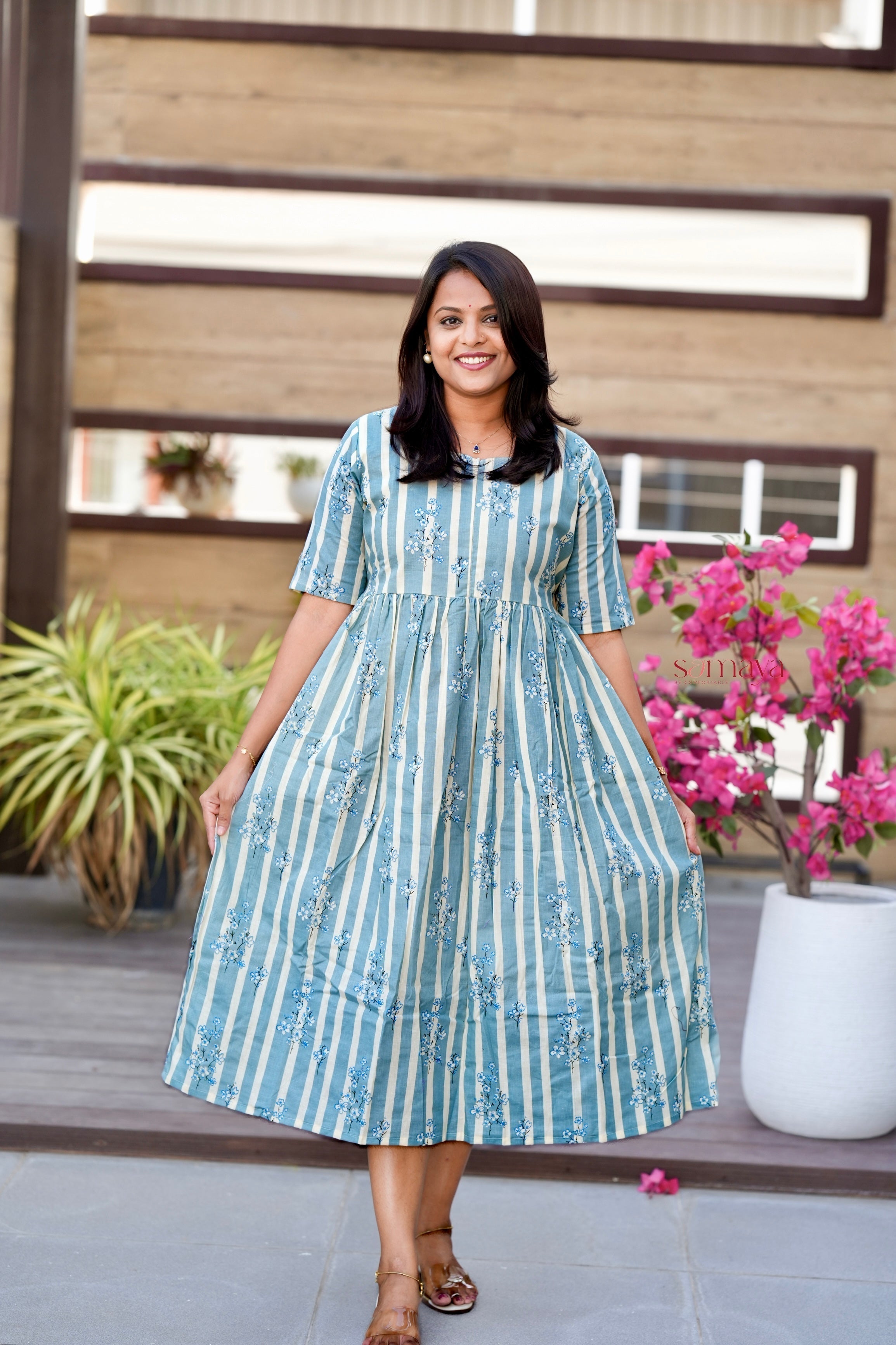 Gracy stripes casual Dress With Lining( limited stock )