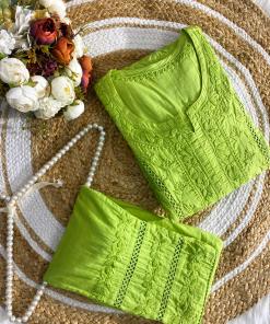 Aayesha mal cotton kurti with embroidery pant set