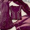 Wine Lucknow Chikankari Mirror Sharara Kurti Set Elegant 4 Piece Outfit Inner Included