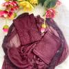 Wine Lucknow Chikankari Hand Work Dobby Cotton Tone-to-Tone 3-Piece Co-ord Palazzo Set with Chiffon Dupatta